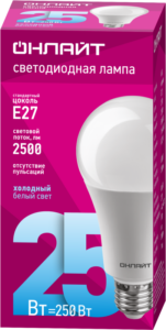 Лампа светодиодная 61 955 OLL-A60-25-230-6.5K-E27 25Вт грушевидная 6500К холод. бел. E27 2500лм 176-264В ОНЛАЙТ 61955 — изображение 2