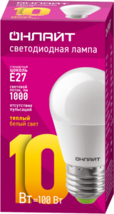 Лампа светодиодная 61 968 OLL-G45-10-230-2.7K-E27 10Вт шар 2700К тепл. бел. E27 1000лм 176-264В ОНЛАЙТ 61968 — изображение 2