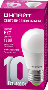 Лампа светодиодная 61 969 OLL-G45-10-230-4K-E27 10Вт шар 4000К нейтр. бел. E27 1000лм 176-264В ОНЛАЙТ 61969 — изображение 2