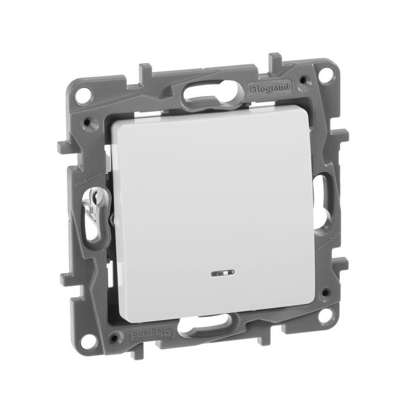 672203_1.jpeg Выключатель 1-кл. СП Etika 10А IP20 250В 10AX с подсветкой/индикацией безвинтов. зажимы механизм бел. IEK 672203 — изображение 1