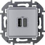 Устройство зарядное Inspiria с 2-мя USB разьемами A и C 240В/5В 3000мА алюм. IEK 673762