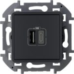 Устройство зарядное Inspiria с 2-мя USB разьемами A и C 240В/5В 3000мА антрацит IEK 673763