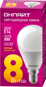 Лампа светодиодная 71 624 OLL-G45-8-230-2.7K-E14 8Вт шар 2700К тепл. бел. E14 800лм 176-264В ОНЛАЙТ 71624 — изображение 2