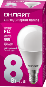 Лампа светодиодная 71 625 OLL-G45-8-230-4K-E14 8Вт шар 4000К нейтр. бел. E14 800лм 176-264В ОНЛАЙТ 71625 — изображение 2