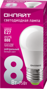 Лампа светодиодная 71 627 OLL-G45-8-230-4K-E27 8Вт шар 4000К нейтр. бел. E27 800лм 176-264В ОНЛАЙТ 71627 — изображение 2
