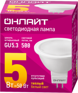 Лампа светодиодная 71 637 OLL-MR16-5-230-3K-GU5.3 5Вт 3000К тепл. бел. GU5.3 500лм 176-264В ОНЛАЙТ 71637 — изображение 2