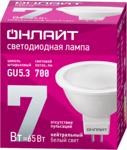 Лампа светодиодная 71 641 OLL-MR16-7-230-4K-GU5.3 7Вт 4000К нейтр. бел. GU5.3 700лм 176-264В ОНЛАЙТ 71641 — изображение 2