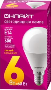 Лампа светодиодная 71 643 OLL-G45-6-230-2.7K-E14 6Вт шар 2700К тепл. бел. E14 600лм 176-264В ОНЛАЙТ 71643 — изображение 2