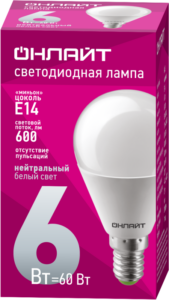 Лампа светодиодная 71 644 OLL-G45-6-230-4K-E14 6Вт шар 4000К нейтр. бел. E14 600лм 176-264В ОНЛАЙТ 71644 — изображение 2