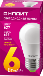 Лампа светодиодная 71 645 OLL-G45-6-230-2.7K-E27 6Вт шар 2700К тепл. бел. E27 600лм 176-264В ОНЛАЙТ 71645 — изображение 2