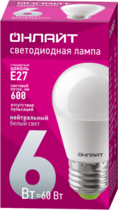 Лампа светодиодная 71 646 OLL-G45-6-230-4K-E27 6Вт шар 4000К нейтр. бел. E27 600лм 176-264В ОНЛАЙТ 71646 — изображение 2