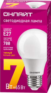 Лампа светодиодная 71 647 OLL-A60-7-230-2.7K-E27 7Вт грушевидная 2700К тепл. бел. E27 700лм 176-264В ОНЛАЙТ 71647 — изображение 2