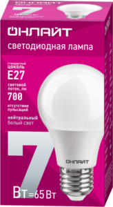 Лампа светодиодная 71 648 OLL-A60-7-230-4K-E27 7Вт грушевидная 4000К нейтр. бел. E27 700лм 176-264В ОНЛАЙТ 71648 — изображение 2