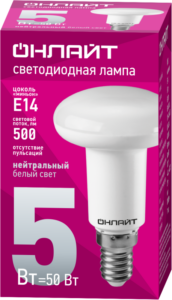 Лампа светодиодная 71 652 OLL-R50-5-230-4K-E14 5Вт 4000К нейтр. бел. E14 500лм 176-264В ОНЛАЙТ 71652 — изображение 2