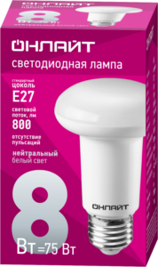 Лампа светодиодная 71 654 OLL-R63-8-230-4K-E27 8Вт 4000К нейтр. бел. E27 800лм 176-264В ОНЛАЙТ 71654 — изображение 2
