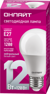 Лампа светодиодная 71 655 OLL-А60-12-230-4K-E27 12Вт грушевидная 4000К нейтр. бел. E27 1200лм 176-264В ОНЛАЙТ 71655 — изображение 2