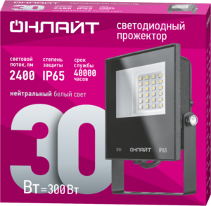Прожектор светодиодный 71 657 OFL-30-4K-BL-IP65-LED 30Вт 4000К IP65 2400лм черн. ОНЛАЙТ 71657 — изображение 2