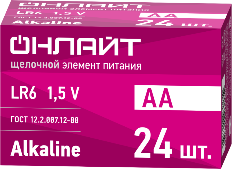 90635_1.png Элемент питания алкалиновый 90 635 OBT-ALK-LR6-BOX24 (бокс 24шт) ОНЛАЙТ 90635 — изображение 1