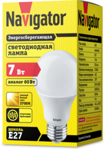 Лампа светодиодная 94 385 NLL-A60/A55-7-230-2.7K-E27 7Вт грушевидная 2700К тепл. бел. E27 525лм 176-264В Navigator 94385 — изображение 3
