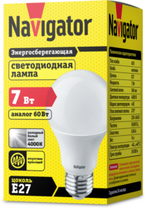 Лампа светодиодная 94 386 NLL-A60-7-230-4K-E27 7Вт грушевидная 4000К нейтр. бел. E27 560лм 176-264В Navigator 94386 — изображение 3