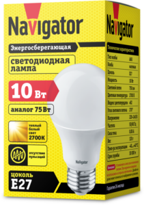 Лампа светодиодная 94 387 NLL-A60-10-230-2.7K-E27 10Вт грушевидная 2700К тепл. бел. E27 750лм 176-264В Navigator 94387 — изображение 3