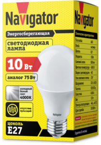 Лампа светодиодная 94 388 NLL-A60-10-230-4K-E27 10Вт грушевидная 4000К нейтр. бел. E27 820лм 176-264В Navigator 94388 — изображение 2