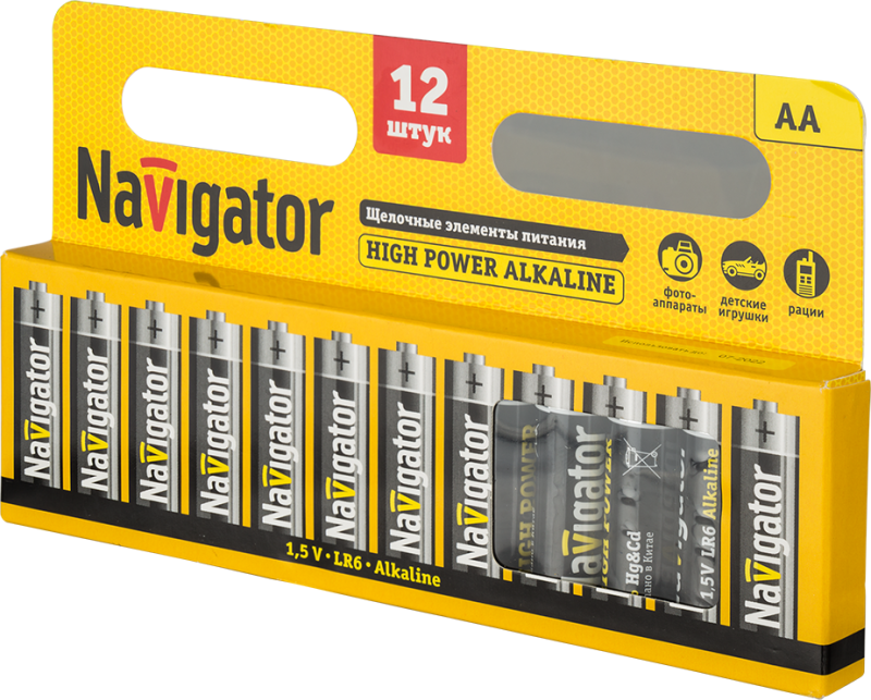 94782_1.png Элемент питания алкалиновый AA/LR6 94 782 NBT-NE-LR6-BP12 (блист.12шт) Navigator 94782 — изображение 1