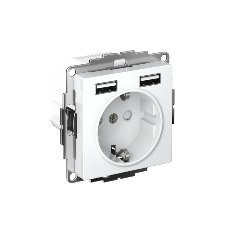 ATN000130_2.png Розетка 1-м СП AtlasDesign 16А IP20 с 2-мя заряд. устройствами USB тип A+A 5В/2.4А 2х5В/1.2А механизм бел. SE ATN000130 — изображение 1
