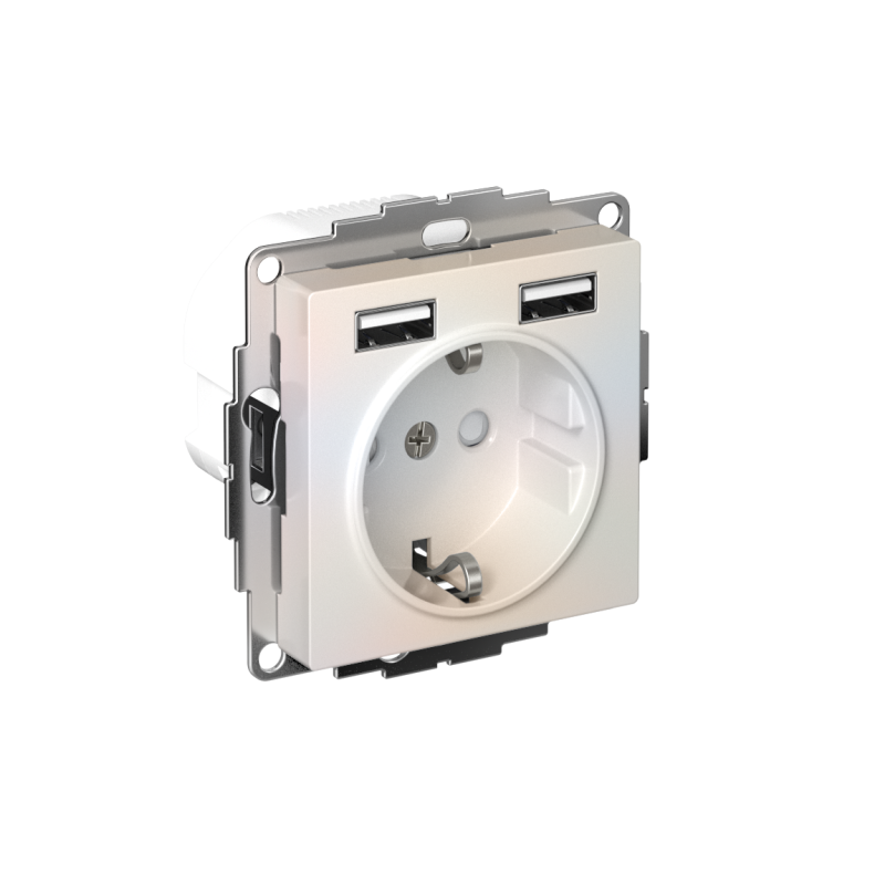 ATN000430_2.png Розетка 1-м СП AtlasDesign 16А IP20 с 2-мя заряд. устройствами USB тип A+A 5В/2.4А 2х5В/1.2А механизм жемчуж. SE ATN000430 — изображение 1