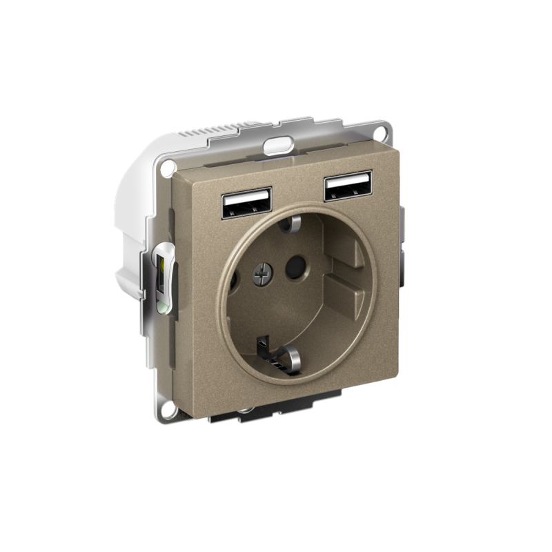 ATN000530_2.png Розетка 1-м СП AtlasDesign 16А IP20 с 2-мя заряд. устройствами USB тип A+A 5В/2.4А 2х5В/1.2А механизм шампань SE ATN000530 — изображение 1
