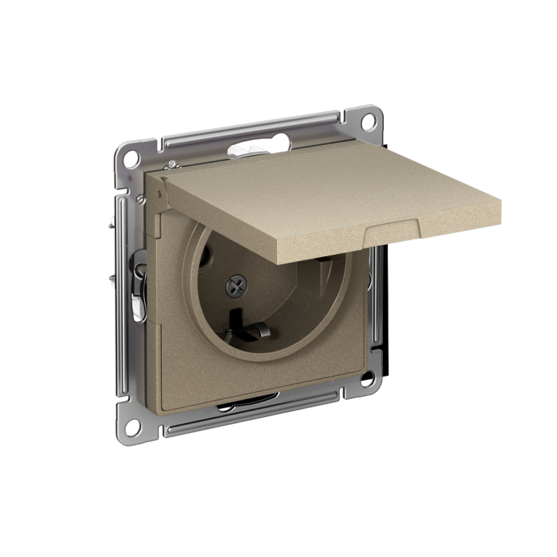 ATN000546_2.png Розетка 1-м СП AtlasDesign 16А IP20 с заземл. защ. шторки с крышкой механизм шампань SE ATN000546 — изображение 1