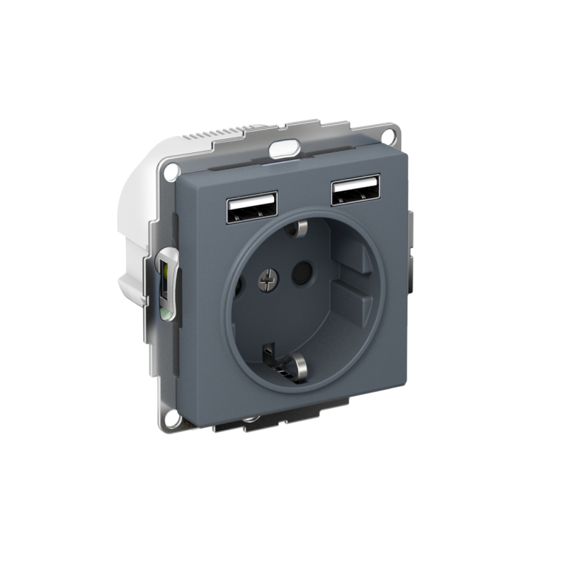 ATN000730_2.png Розетка 1-м СП AtlasDesign 16А IP20 с 2-мя заряд. устройствами USB тип A+A 5В/2.4А 2х5В/1.2А механизм грифель SE ATN000730 — изображение 1