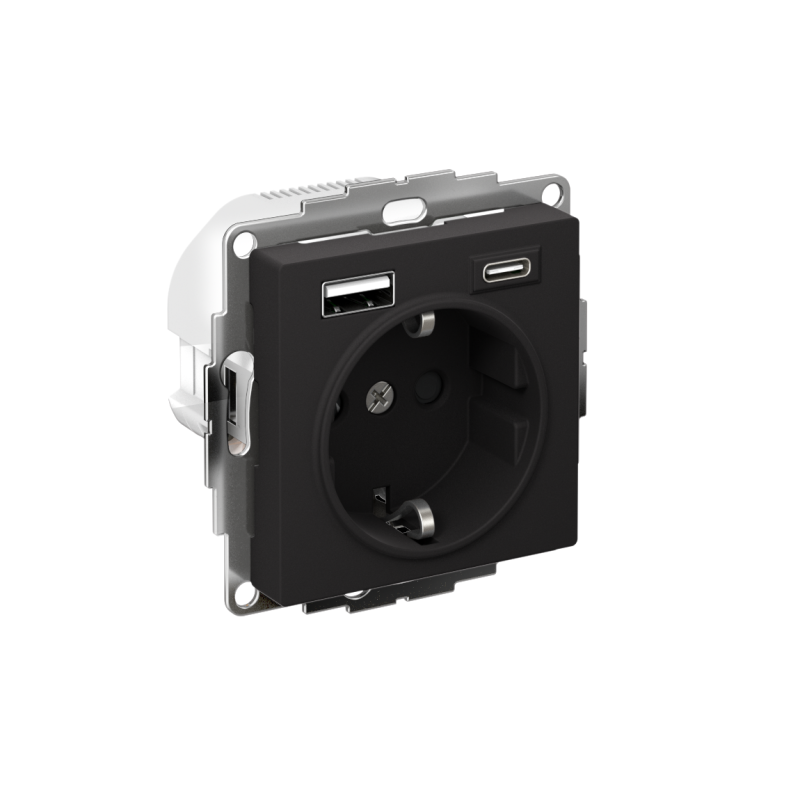 ATN001032_2.png Розетка AtlasDesign 16А с 2-мя заряд. устройствами USB тип A+C 5В/2.4А 2х5В/1.2А механизм карбон SE ATN001032 — изображение 1