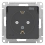 Розетка 1-м СП AtlasDesign Aqua 16А IP44 с заземл. защ. шторки с прозр. крышкой механизм карбон SE ATN441046 — изображение 2