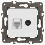 Розетка компьютерная + телевизионная 2-м Elegance 14-3110-01 RJ45 + TV IP20 механизм бел. Эра Б0034314