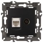 Розетка компьютерная + телевизионная 2-м Elegance 14-3110-05 RJ45 + TV IP20 механизм антрацит Эра Б0034318