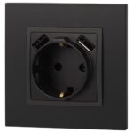 Розетка 16А 250В 2P+E с 2хUSB 5В-3А защ. шторки Elegance антрацит 14-4109-05 ЭРА Б0047871 — изображение 3