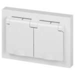 Розетка 2-м СП Accent 6-210-01 16А IP44 250В 2P+E Schuko с крышками защ. шторки AL/CU бел. Intro Б0063577 — изображение 6