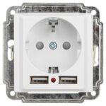 Розетка 1-м СП Accent 6-410-01 16А IP20 250В P+E Schuko защ. шторки + 2хUSB бел. Intro Б0063689