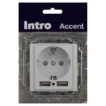 Розетка 1-м СП Accent 6-410-01 16А IP20 250В P+E Schuko защ. шторки + 2хUSB бел. Intro Б0063689 — изображение 4