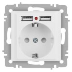 Розетка 1-м СП Accent 6-410-01М 16А IP20 250В P+E Schuko защ. шторки + 2хUSB бел. матов. Intro Б0063691