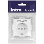 Розетка 1-м СП Accent 6-410-01М 16А IP20 250В P+E Schuko защ. шторки + 2хUSB бел. матов. Intro Б0063691 — изображение 5