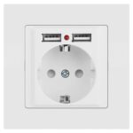 Розетка 1-м СП Accent 6-410-01М 16А IP20 250В P+E Schuko защ. шторки + 2хUSB бел. матов. Intro Б0063691 — изображение 6