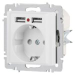Розетка 1-м СП Accent 6-410-01М 16А IP20 250В P+E Schuko защ. шторки + 2хUSB бел. матов. Intro Б0063691 — изображение 4