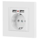 Розетка 1-м СП Accent 6-410-01М 16А IP20 250В P+E Schuko защ. шторки + 2хUSB бел. матов. Intro Б0063691 — изображение 2