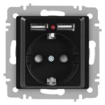 Розетка 1-м СП Accent 6-410-05 16А IP20 250В P+E Schuko + 2хUSB защ. шторки антрацит Intro Б0063698