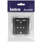Розетка 1-м СП Accent 6-410-05 16А IP20 250В P+E Schuko + 2хUSB защ. шторки антрацит Intro Б0063698 — изображение 5