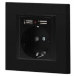 Розетка 1-м СП Accent 6-410-05 16А IP20 250В P+E Schuko + 2хUSB защ. шторки антрацит Intro Б0063698 — изображение 2