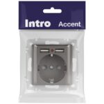 Розетка 1-м СП Accent 6-410-09 16А IP20 250В P+E Schuko + 2хUSB защ. шторки титан Intro Б0063711 — изображение 5