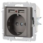 Розетка 1-м СП Accent 6-410-09 16А IP20 250В P+E Schuko + 2хUSB защ. шторки титан Intro Б0063711 — изображение 4